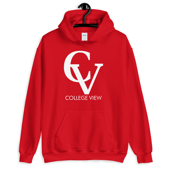 College View Co. Red / S CV Hoodie (wht print)